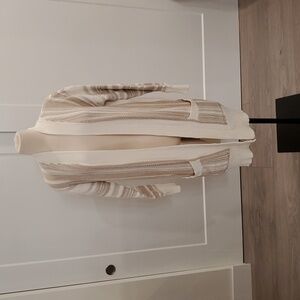 Lovestitch Cream/ Tan Striped Long open front cotton blend Cardigan Size S/M EUC